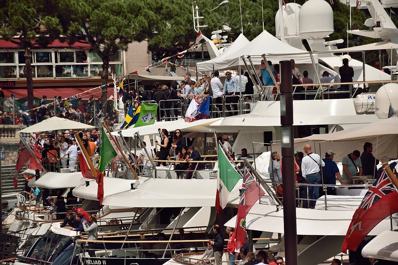 Guests and yachts in Monaco's harbour during Grand Prix festivities